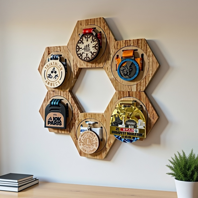 Support de médaille mural en bois